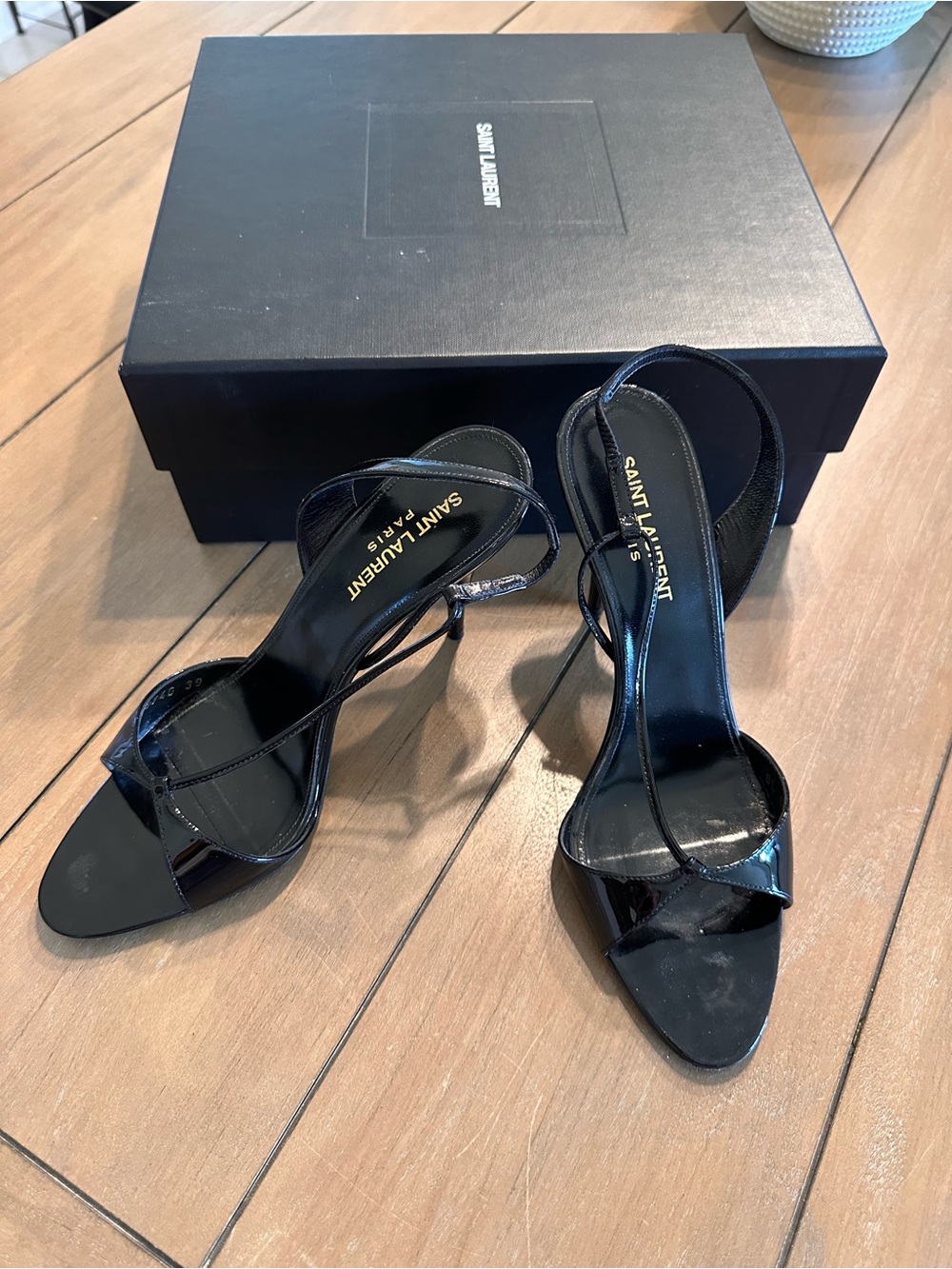 Saint Laurent anouk Black Patent Leather Strappy Heels